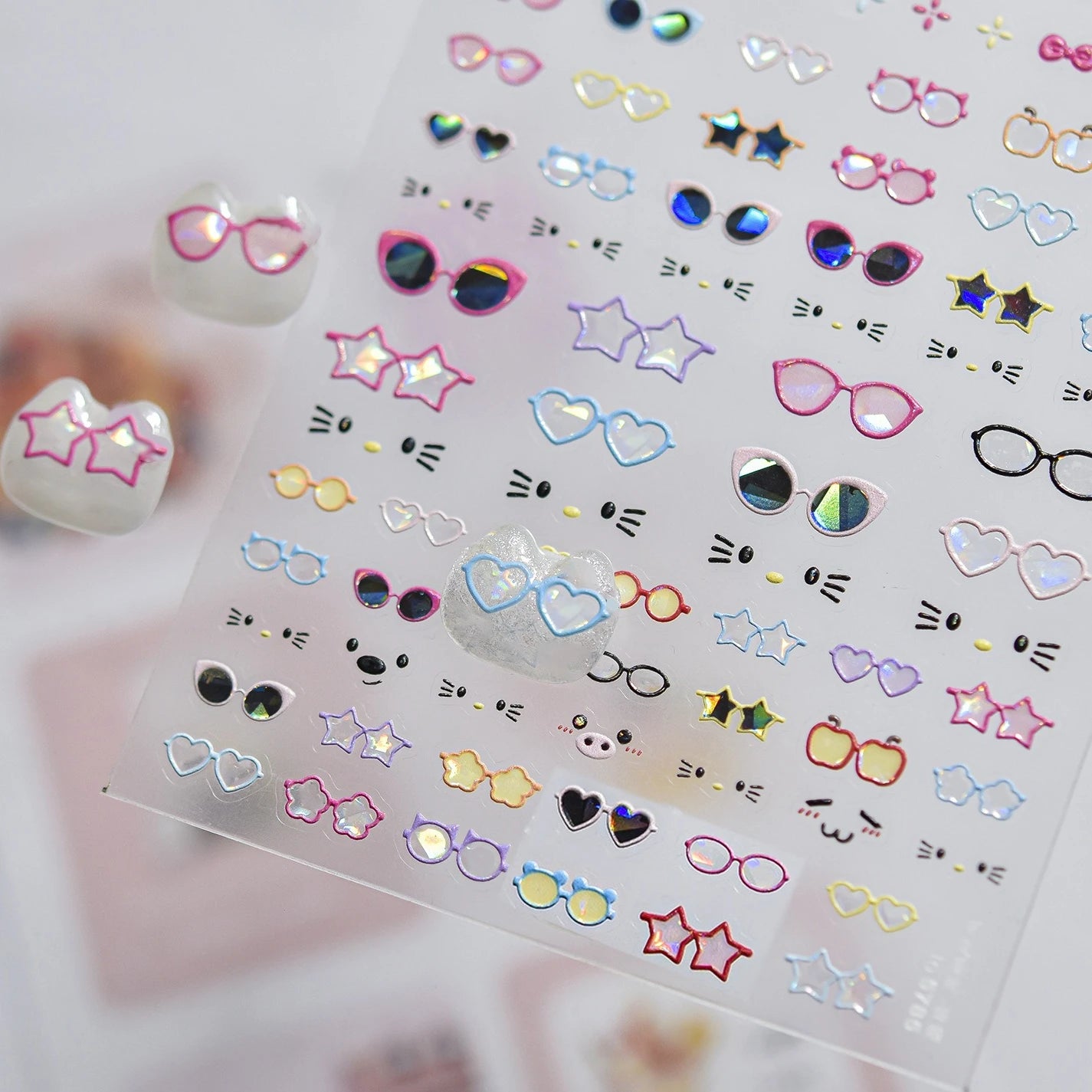 Transform Your Nails with Cute Cat Sunglasses 5D Nail Art Stickers - Perfect for Summer Manicures!