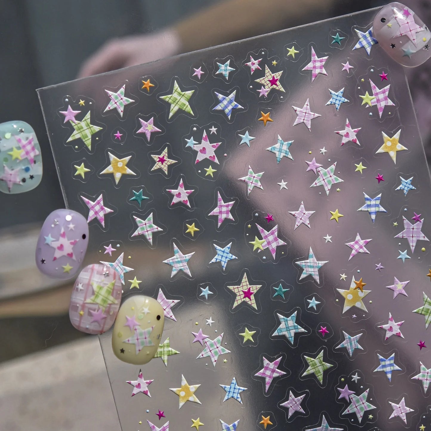 Elevate Your Nail Game with Vintage Plaid Star 5D Nail Art Stickers - Perfect for Stylish Manicures!