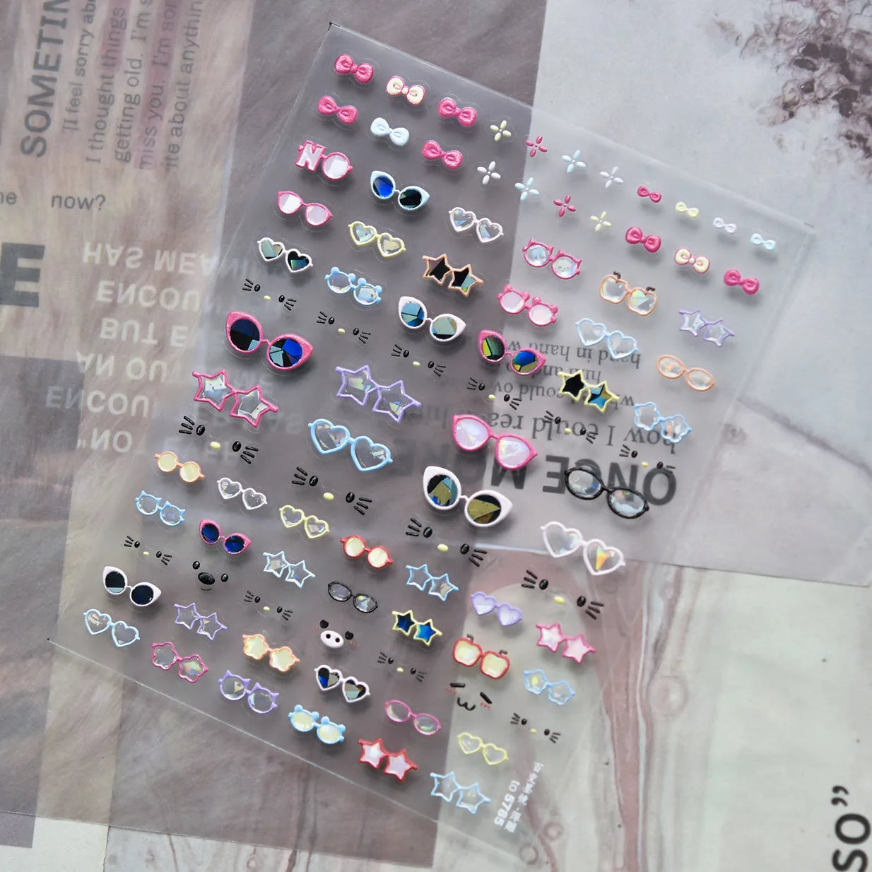 Transform Your Nails with Cute Cat Sunglasses 5D Nail Art Stickers - Perfect for Summer Manicures!