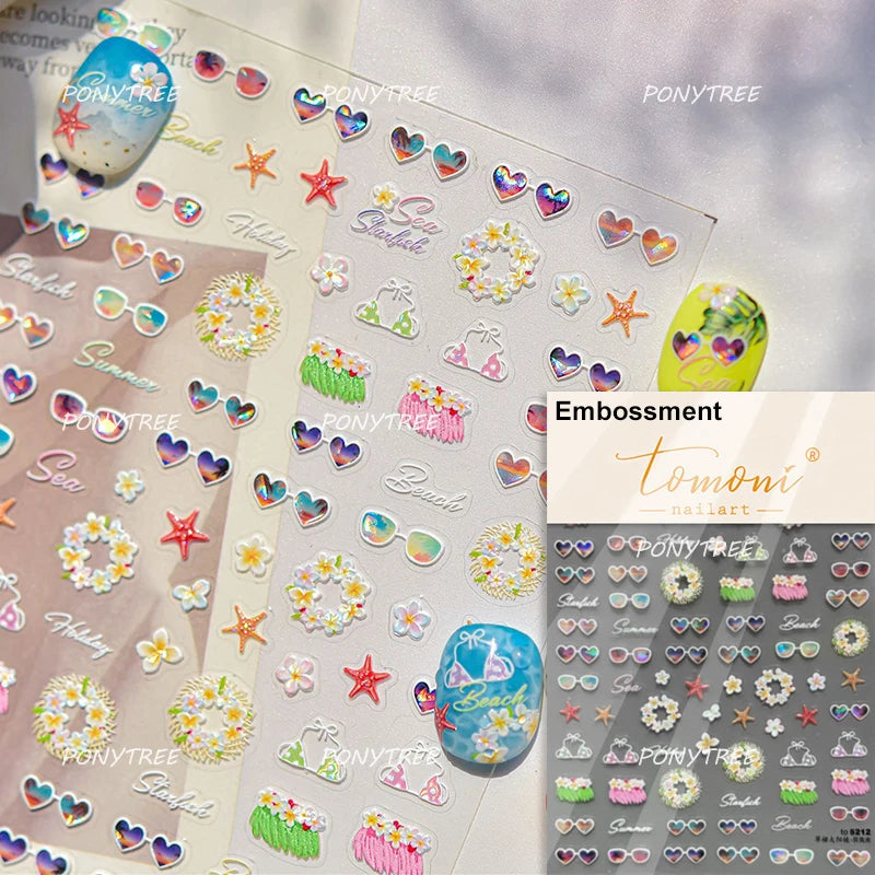 Transform Your Nails with Cute Cat Sunglasses 5D Nail Art Stickers - Perfect for Summer Manicures!