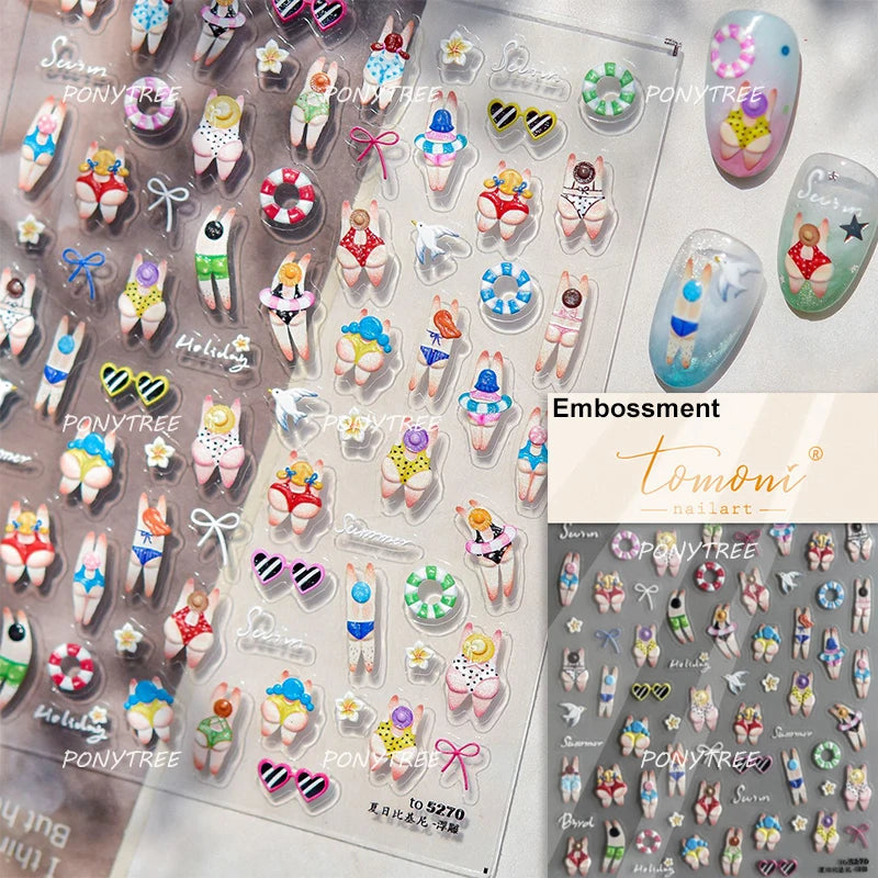 Transform Your Nails with Cute Cat Sunglasses 5D Nail Art Stickers - Perfect for Summer Manicures!