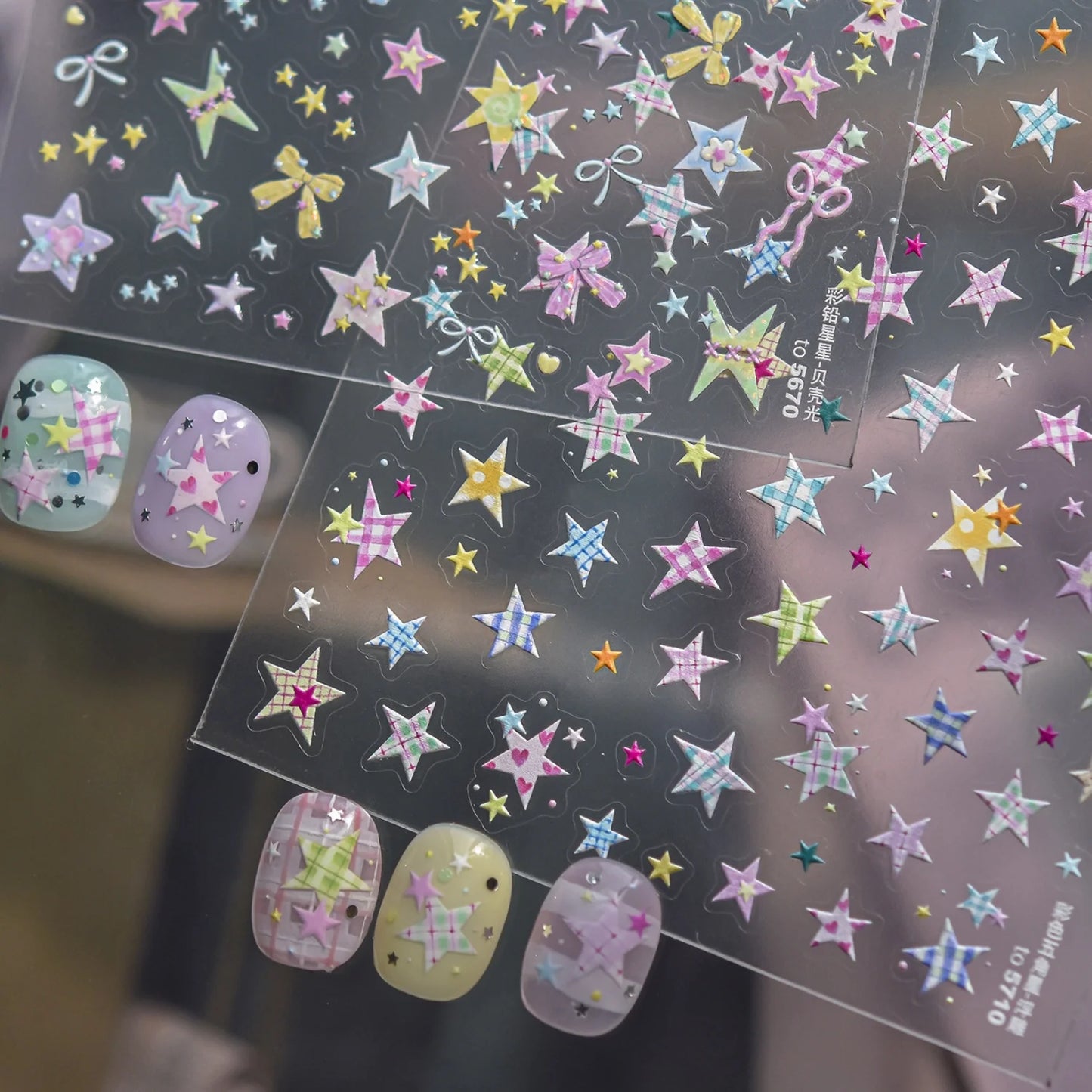 Elevate Your Nail Game with Vintage Plaid Star 5D Nail Art Stickers - Perfect for Stylish Manicures!