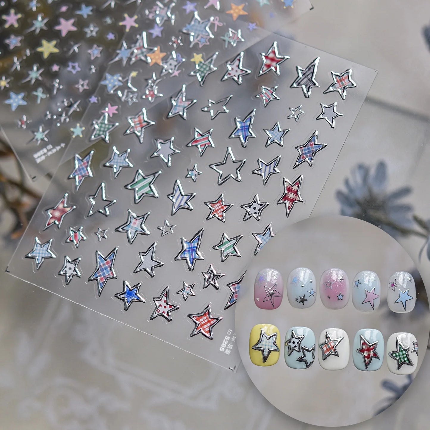 Elevate Your Nail Game with Vintage Plaid Star 5D Nail Art Stickers - Perfect for Stylish Manicures!