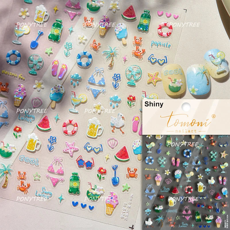 Transform Your Nails with Cute Cat Sunglasses 5D Nail Art Stickers - Perfect for Summer Manicures!